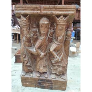 Carved Pine Panel Depicting The Three Wise Men
