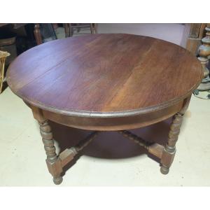 Round Elm Wood Coffee Table With Twisted Legs - Early 20th Century