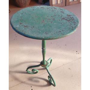 Small Green Metal Pedestal Table - Mid 20th Century