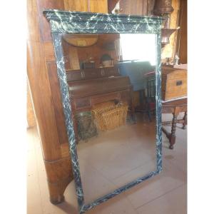 Large Mirror - Overmantel With Imitation Marble Wooden Frame - 20th Century