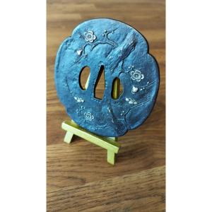 Old Tsuba, “ume” Plum Tree Branches And Flowers Mokko Gata Style (quadrilobed)