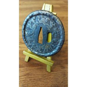 Antique Tsuba From The Mid-edo Period, Made Of Iron And Shakudo (brass) 