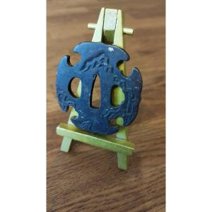Antique Tsuba From The Late Edo Period, Made Of Shakudo (brass), 19th Century