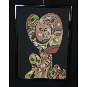 André Labelle, Acrylic On Cardboard "the Martian Peasant"