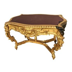19th Century Center Table In Gilded Wood Inspired By Louis XV