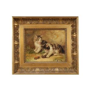 J.leroy XIX/xx "cats Playing With Beetles"