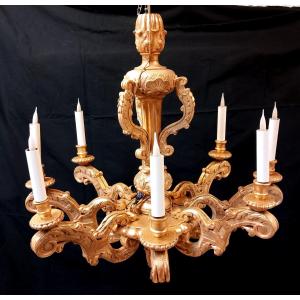 Large Chandelier In Carved Wood Gilded With Leaf
