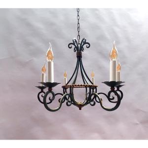 Small Wrought Iron Chandelier, Early 20th