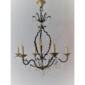 Wrought Iron And Crystal Chandelier