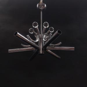 Vintage Chandelier, Sputnic In Chrome And Crystal Ball., Circa 1965
