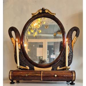 Mahogany Dressing Table, Swan Ornament And Bronze Bojour