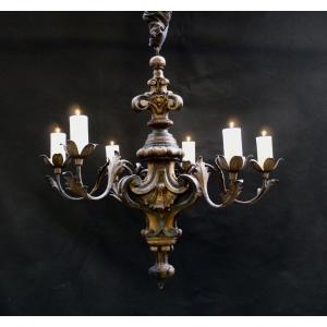 Italian Gild Wood Chandelier, 19e C