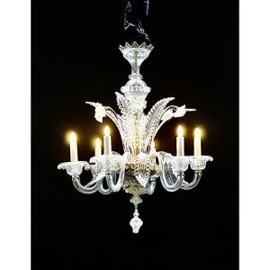 Murano Chandelier, 1900s, Clear And Gold Glass