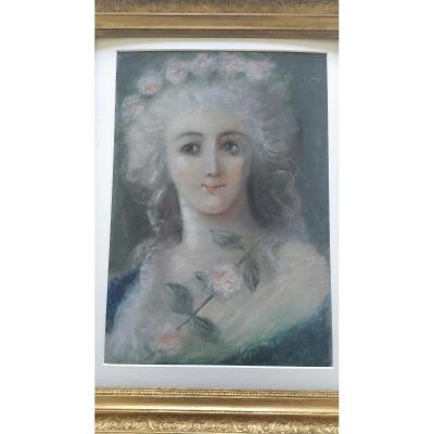 Pastel XIX ème Portrait à La Rose
