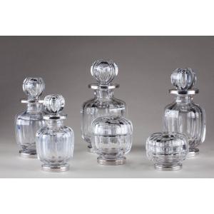Baccarat, Crystal & Silver Cutlery Flasks And Jars