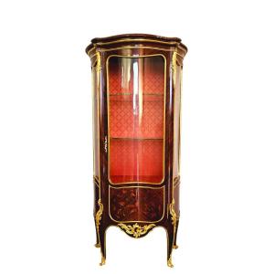 St Louis XV Curved Showcase In Marquetry And Gilt Bronze