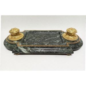 Important Inkwell Gilt Bronze And Green Marble Nineteenth L 54 Cm