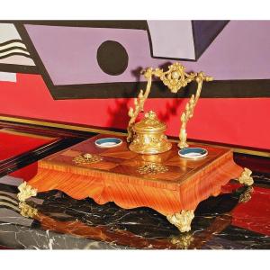 Napoleon III Inkwell Writing Case Rosewood Porcelain And Gilt Bronze