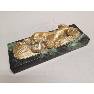 Art Deco Panther And Snake Bronze Sculpture