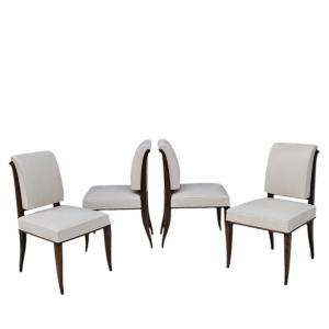 4 "drouant" Leather Chairs Model By Jacques-emile Ruhlmann