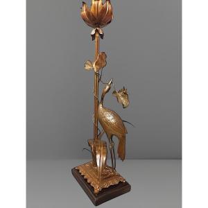 1900 Bronze Lamp With Stilt And Lotus