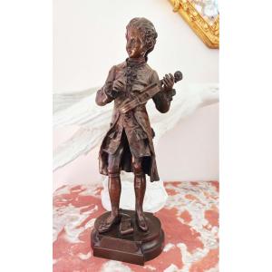 Anfrie Charles (1833-1905) Mozart Bronze Sculpture Late 19th Century