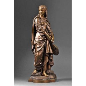 Young Woman With Mandolin Eutrope Bouret (1833-1906) Bronze Sculpture