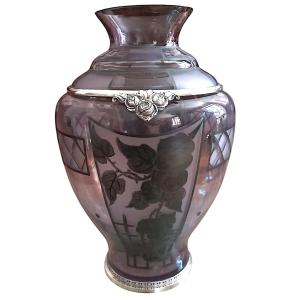 Art Deco Glass And Silver Metal Vase