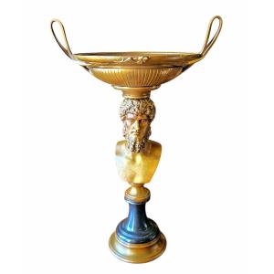 Antique Style Tazza Signed Barbedienne Bronze Lucius Verus