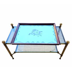 Large Art Deco Tray Or Table Top In Engraved Mirror