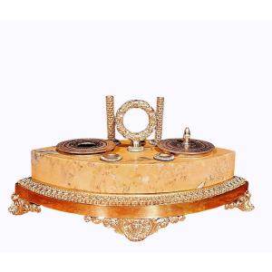 Gilded Bronze And Yellow Siena Marble Shuttle Inkwell Circa 1820