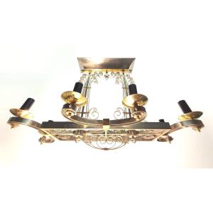 Large Gilded Brass Chandelier 