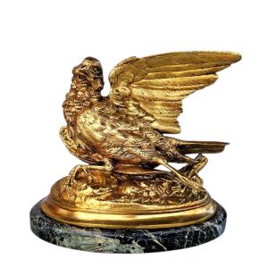 E. Delabriere (1829-1912) Partridge Sculpture Gilded Bronze 