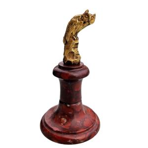 Small Gilded Bronze Owl On A Red Marble Base