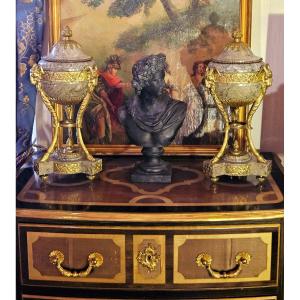 Pair Of Important Marble And Gilt Bronze Cassolettes, 19th Century 