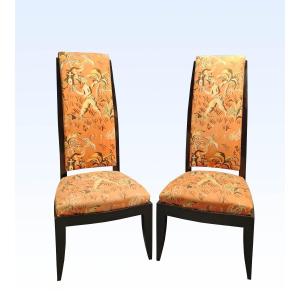 Dominique André Domin And Marcel Genevrière Pair Of High-backed Armchairs