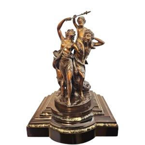 "the Childhood Of Silenus" 19th Century Bronze Group Signed Clodion 