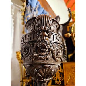 Pair Of Covered Vases In Patinated Bronze After The Antique