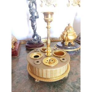 Empire Style Inkwell, Chiseled And Mercury-gilded Bronze