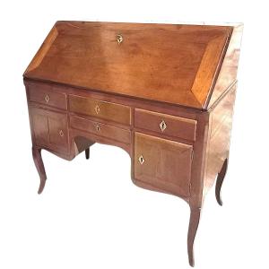 18th-century Slant-front Desk, Stamped And Made Of Solid Mahogany (jme Mark).
