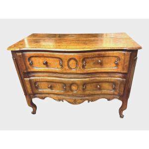 Louis XV 18th Century Curved Chest Of Drawers In Walnut