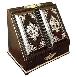 Sormani Writing Desk In Black Leather And Silver Brass