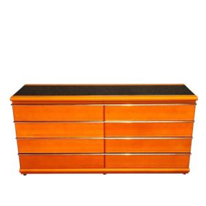 70s Leather And Opaline Chest Of Drawers