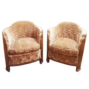 Set Of Two Art Deco Armchairs And Two Lounge Chairs, Circa 1930, In Mahogany