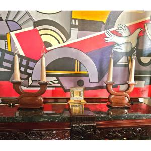 Large Art Deco Lamps Signed Louis Prodhon