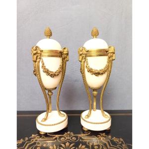 Pair Of Bronze And Marble Cassolettes 