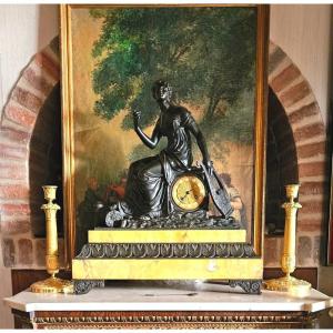 Important Clock Circa 1820 In Patinated Bronze And Siena Yellow Marble