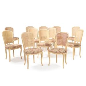 12 Lacquered Wood Dining Chairs