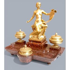 Marble And Gilt Bronze Inkwell "allegory Of History"