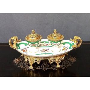 Inkwell In Sèvres Porcelain And Gilt Bronze